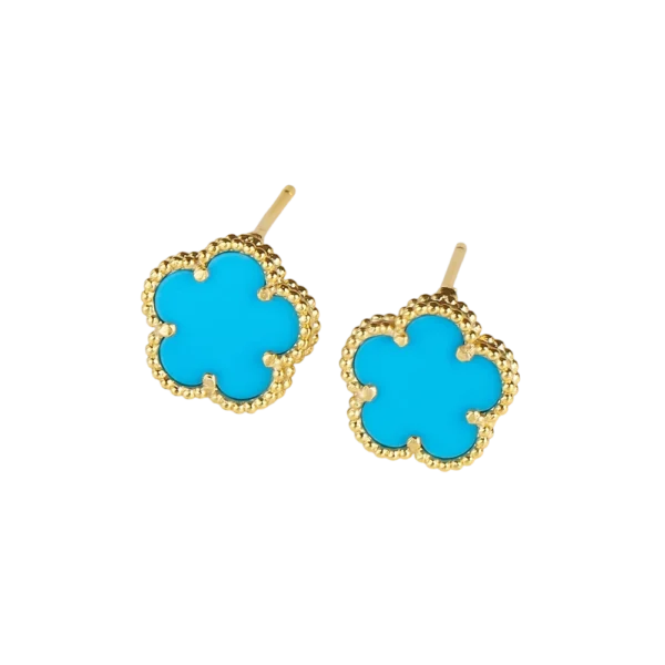 Boucles Doreilles Trefle Dorees Bleues