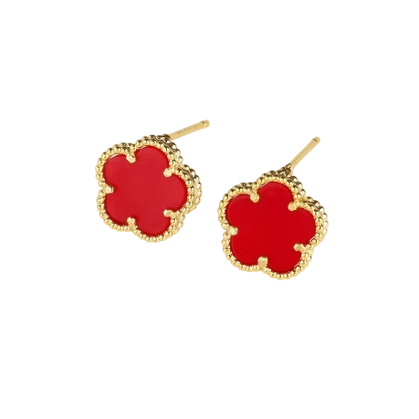 Boucles Doreilles Trefle Dorees Rouges