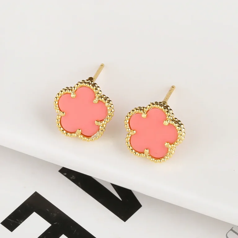Boucles Doreilles Trefle Rose Or