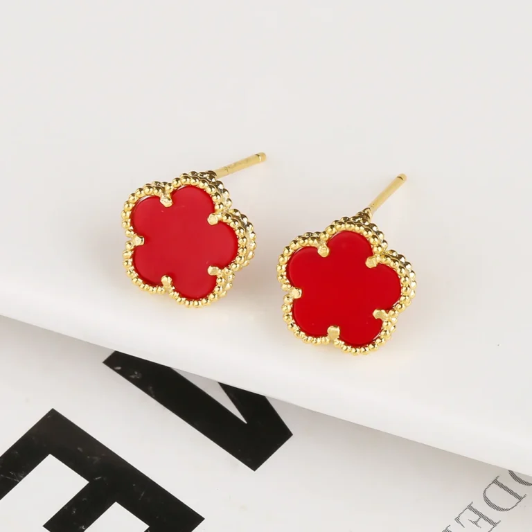 Boucles Doreilles Trefle Rouges