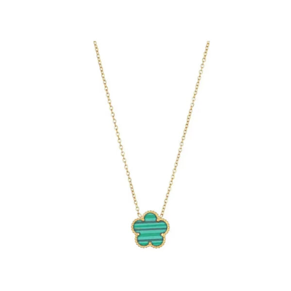 Collier Trefle Vert Cinq Feuilles Or
