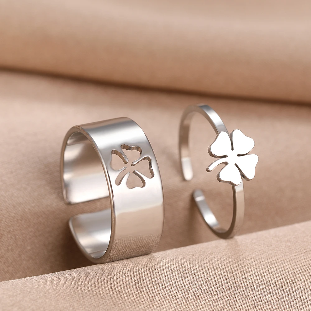 Bague Femme Trèfle à 4 Feuilles En Acier Inoxydable - Amulette Porte-bonheur Réglable, Vert
