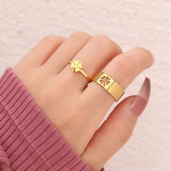 Bague Anneau Trefle Dores 2