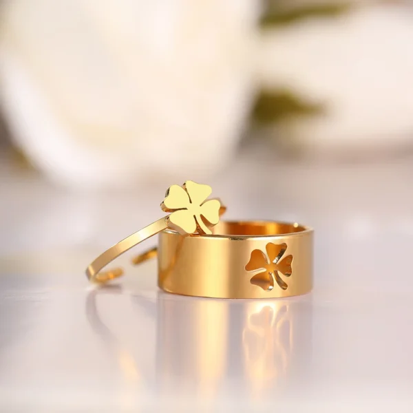 Bague Anneau Trefle Dores 4