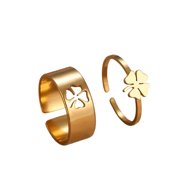 Bague et anneau trèfle 4 feuilles dorés