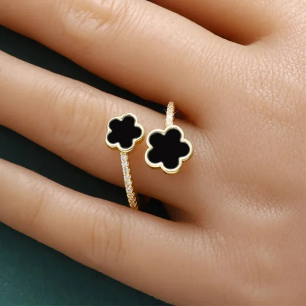 Bague Trefle 5 Feuilles Noire Ouverte 3