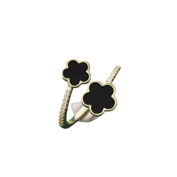 Bague trèfle à 5 feuilles noire ouverte
