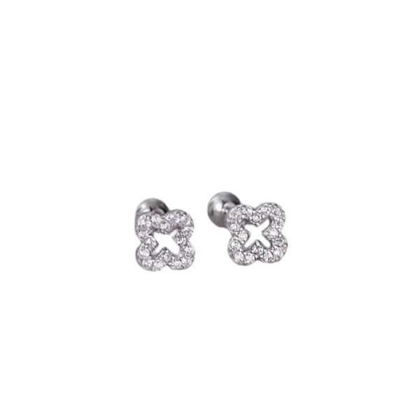 Boucles d'oreilles trèfle argent avec pierres brillantes