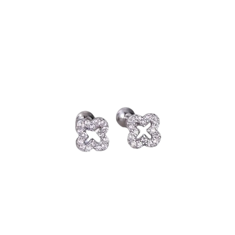 Boucles d'oreilles trèfle argent avec pierres brillantes