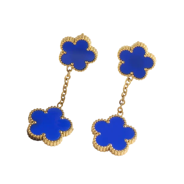 Boucles d'oreilles trèfle bleues pendantes