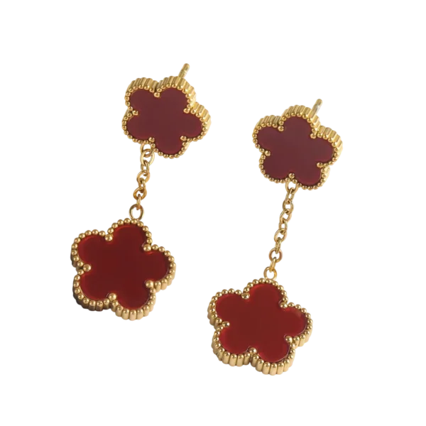 Boucles d'oreilles trèfle rouges pendantes