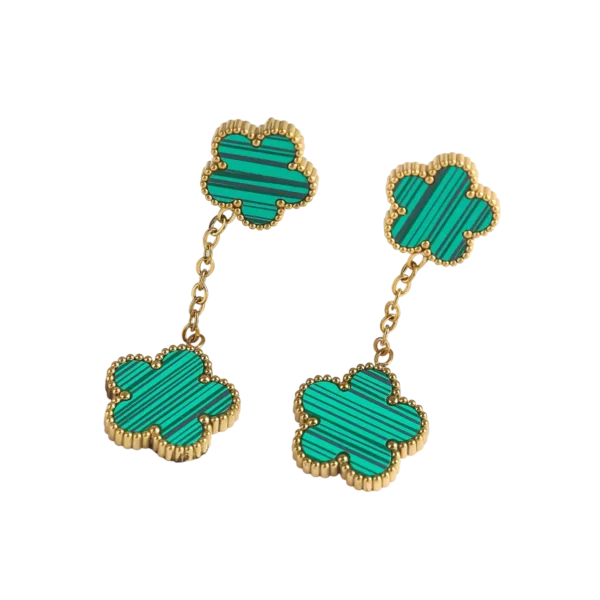 Boucles d'oreilles trèfle vertes pendantes