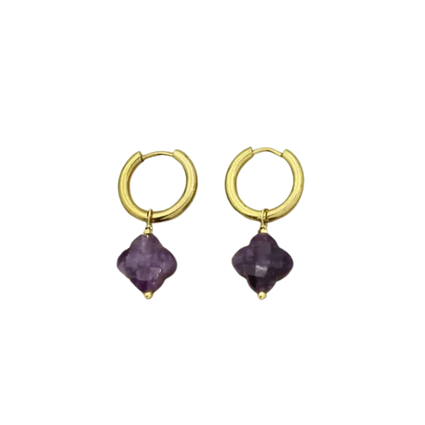 Boucles d'oreilles trèfle violet créoles