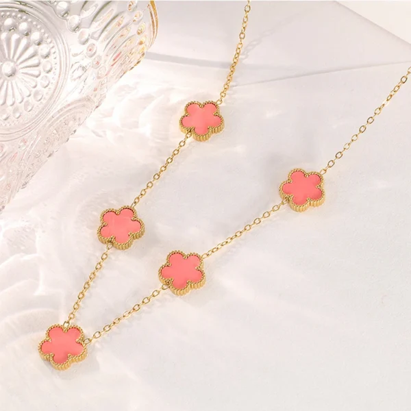 Collier trèfle rose et or multiple