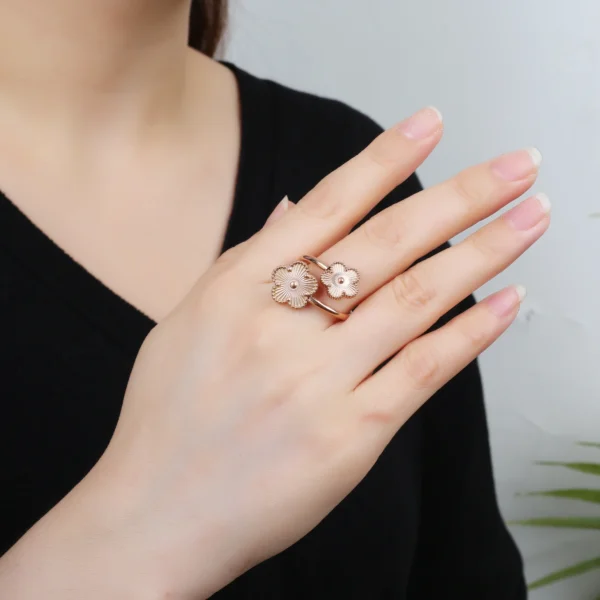 Bague double trèfle à 5 feuilles argent