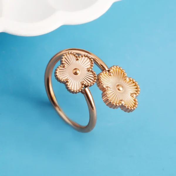 Bague double trèfle à 5 feuilles or rose