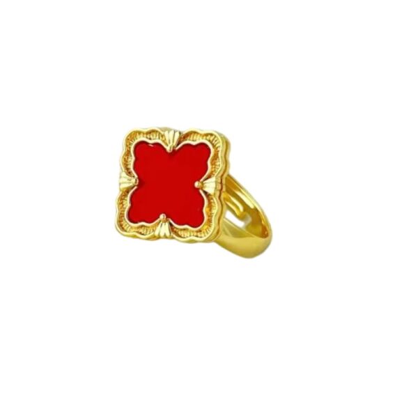 Bague trèfle à 4 feuilles rouge et or luxe