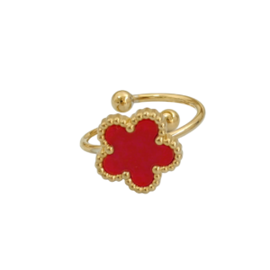Bague trèfle à 5 feuilles ajustable rouge et or