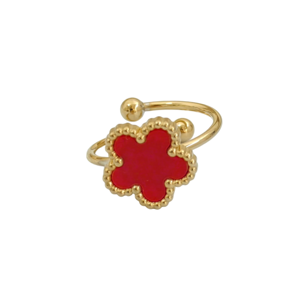 Bague trèfle à 5 feuilles ajustable rouge et or