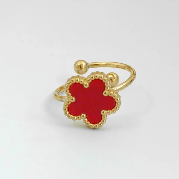 Bague trèfle à 5 feuilles ajustable rouge et or