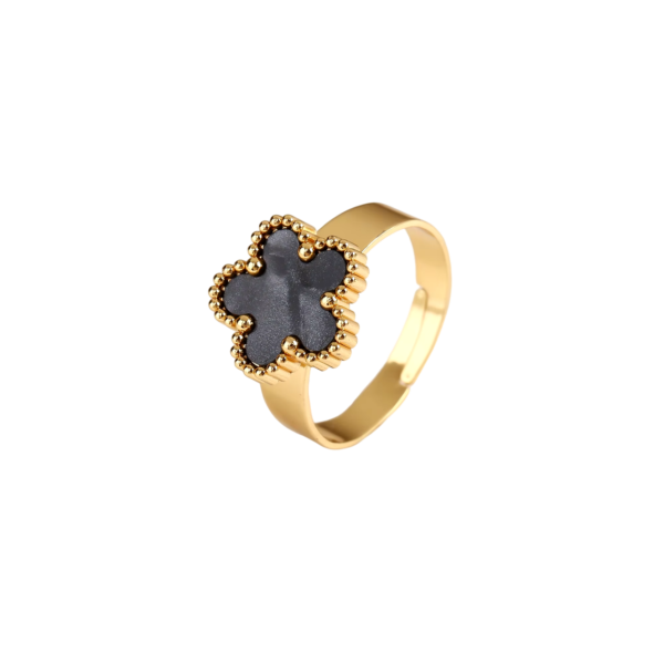 Bague trèfle gris pailleté