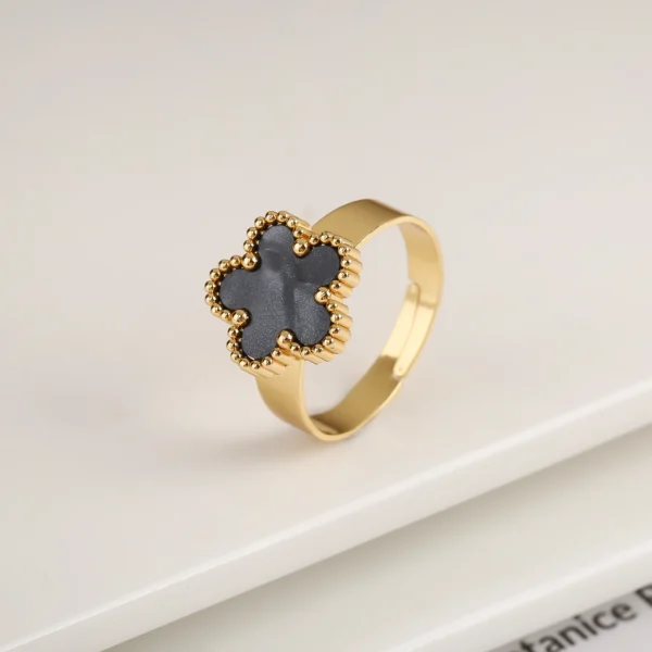 Bague trèfle gris pailleté
