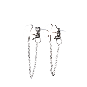 Boucles d'oreilles trèfle 4 feuilles argent avec chaîne pendante