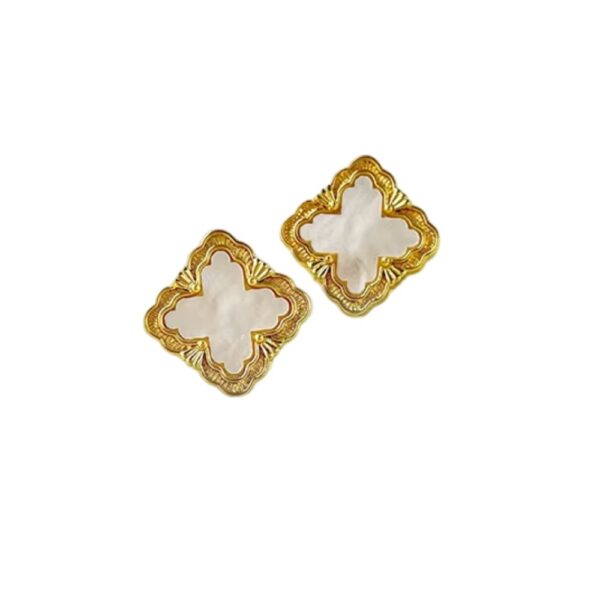 Boucles d'oreilles trèfle 4 feuilles blanc et or luxe