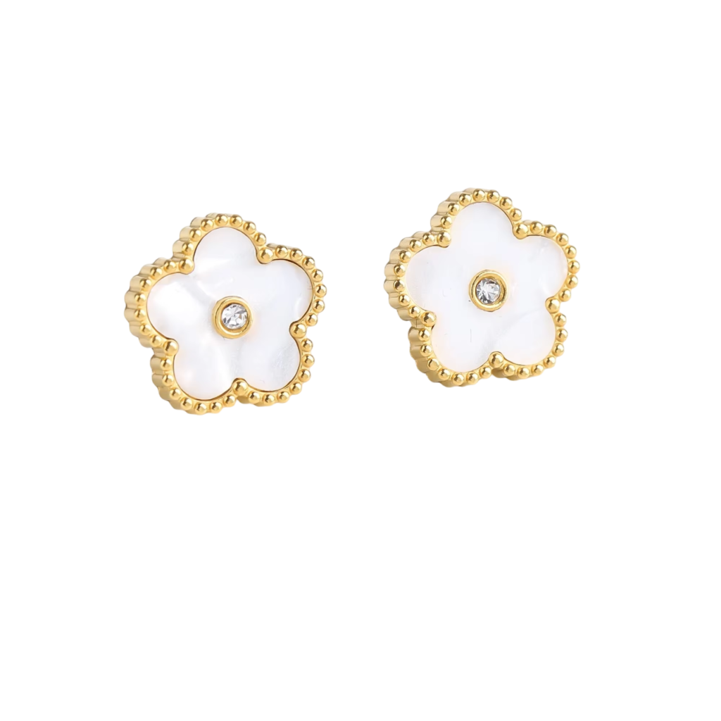 Boucles D'oreilles Trèfle En Or Blanc 18 Carats Avec Zircons - Neuf Avec étiquettes - Pour Femme