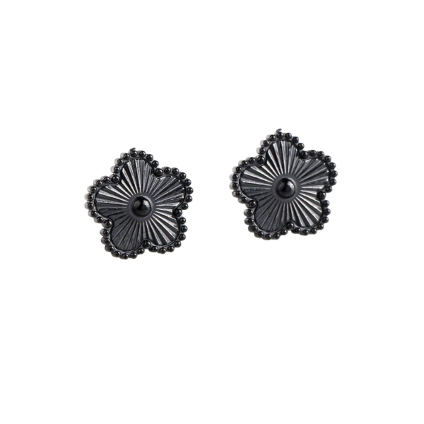 Boucles d'oreilles trèfle 5 feuilles noir avec cristal