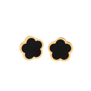 Boucles d'oreilles trèfle dorées et noires lisses