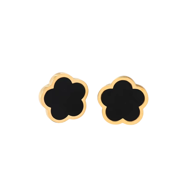 Boucles d'oreilles trèfle dorées et noires lisses
