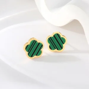 Boucles d'oreilles trèfle dorées et vertes lisses
