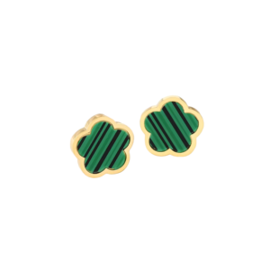 Boucles d'oreilles trèfle dorées et vertes lisses