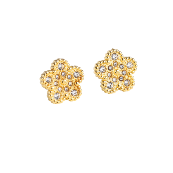 Boucles d'oreilles trèfle or brillant avec cristaux