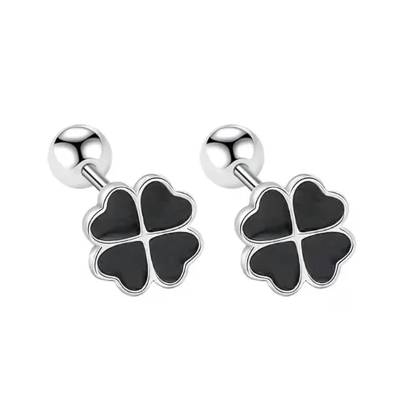 Boucles d'oreilles trèfles à 4 feuilles argent et noir