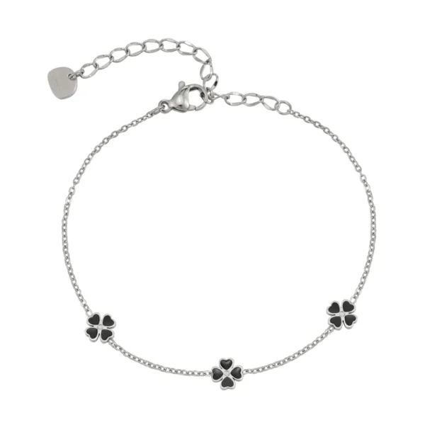 Bracelet argent avec trèfles à 4 feuilles noirs