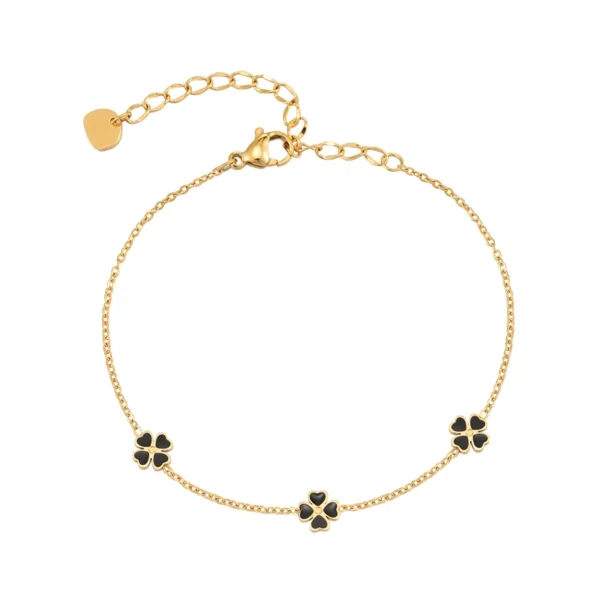 Bracelet or avec trèfles à 4 feuilles noirs