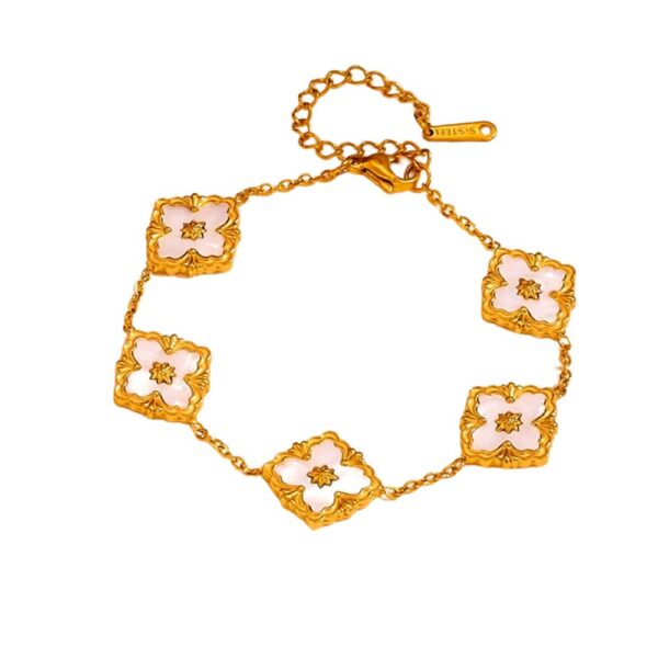 Bracelet trèfle à 4 feuilles blanc et or luxe
