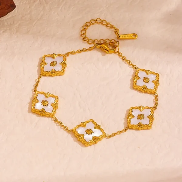 Bracelet trèfle à 4 feuilles blanc et or luxe