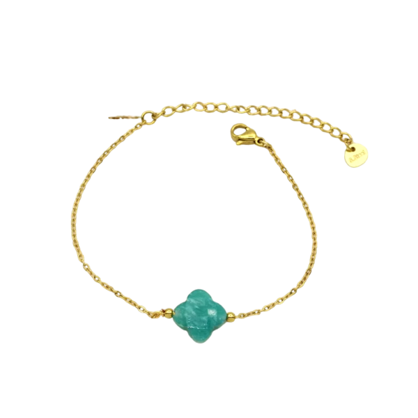 Bracelet trèfle à 4 feuilles bleu avec chaîne or