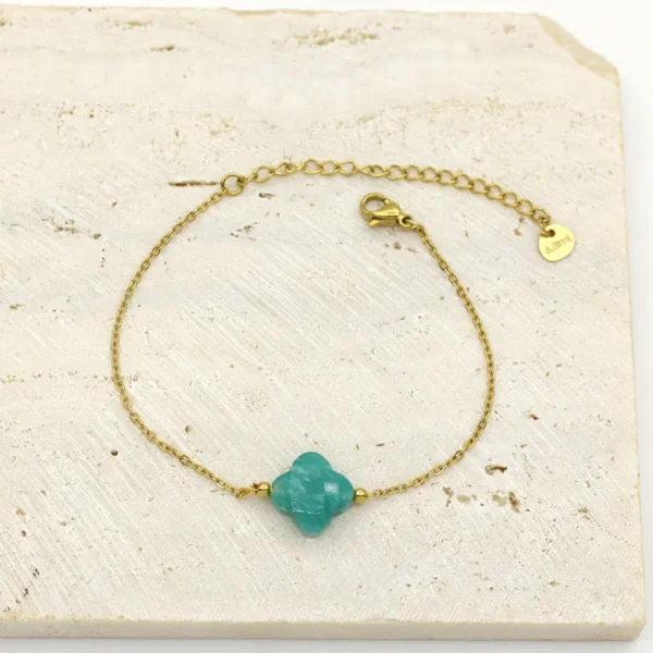 Bracelet trèfle à 4 feuilles bleu avec chaîne or