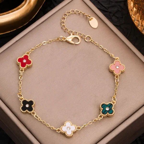 Bracelet trèfle à 4 feuilles multicolore avec cristal