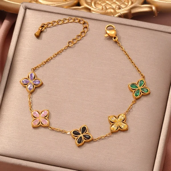 Bracelet trèfle à 4 feuilles multicolore et or luxe
