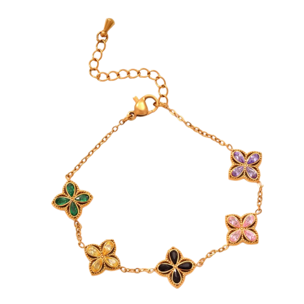 Bracelet trèfle à 4 feuilles multicolore et or luxe