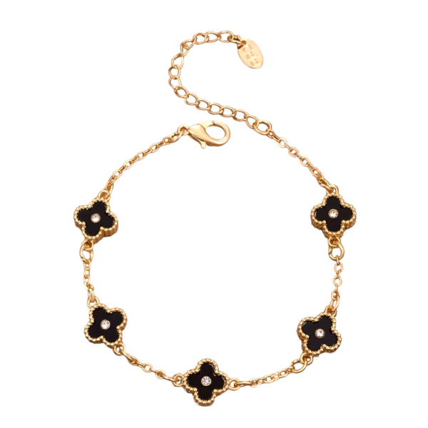 Bracelet trèfle à 4 feuilles noir avec cristal