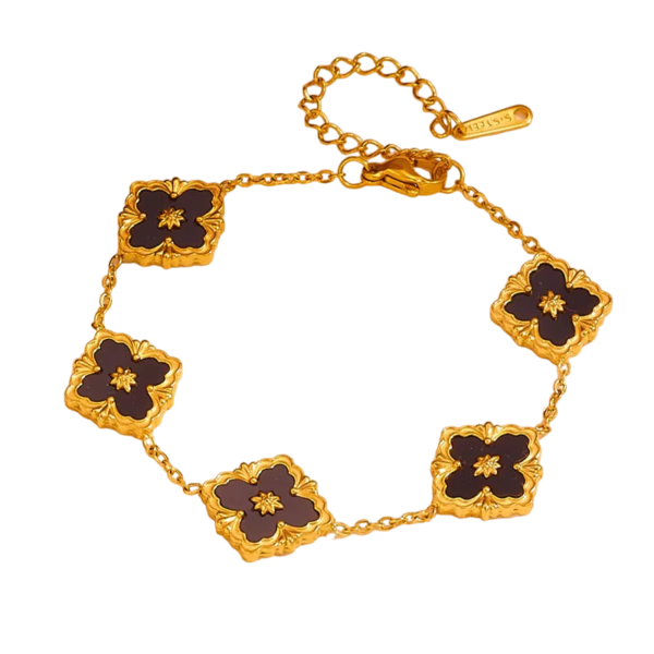 Bracelet trèfle à 4 feuilles noir et or luxe