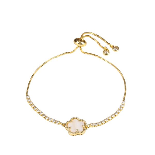 Bracelet trèfle à 5 feuilles ajustable blanc et or