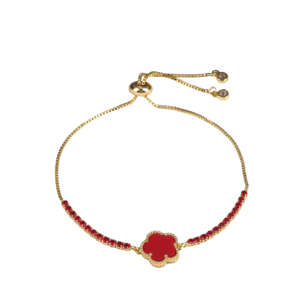 Bracelet trèfle à 5 feuilles ajustable rouge et or