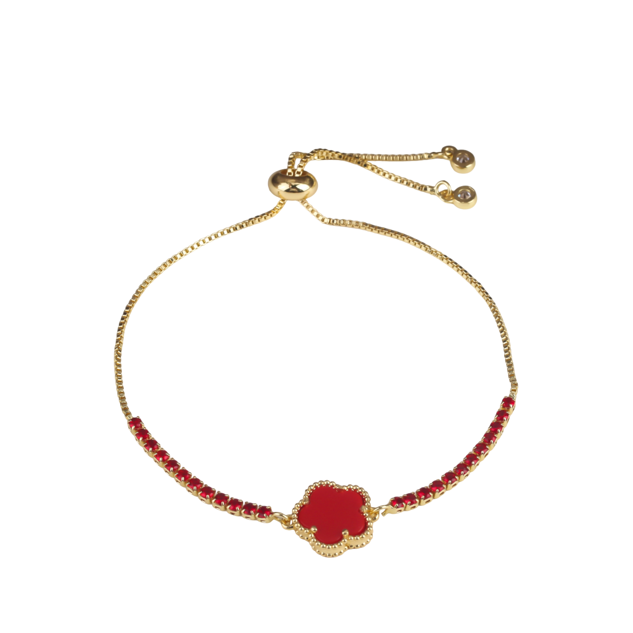 Bracelet trèfle à 5 feuilles ajustable rouge et or
